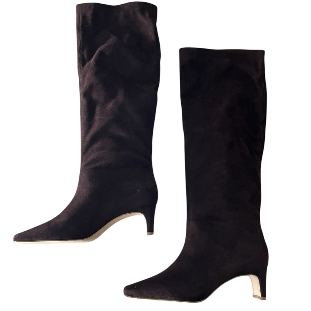 Chic Minimalist Elegant Dark Brown Faux Suede Heeled Boots Size 9 Women’s